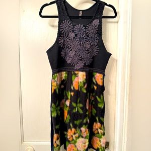 Free People Dress - Navy and Floral Wool - Medium